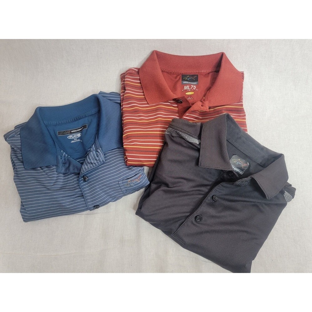 Greg Norman Men's Golf Polo Shirt Size M Red Black Blue Stripes/Dots